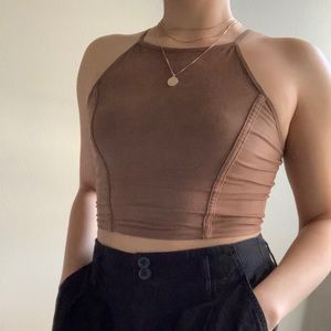 papaya tan brown suede crop top size small